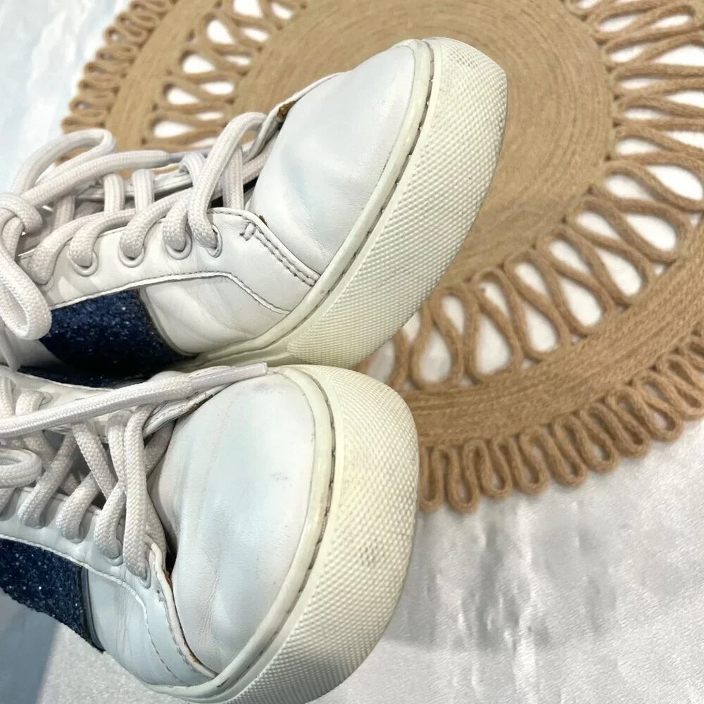 Tory Burch Carter Glitter Sneaker Women's Size 7M Lace Up White Blue